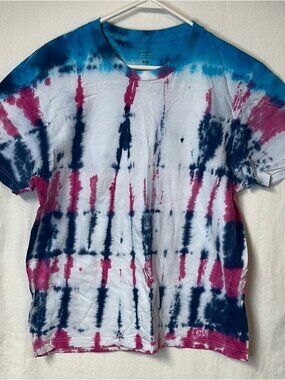Tie Dye 100%Cotton T-Shirt Size 10 Pink Blue on White